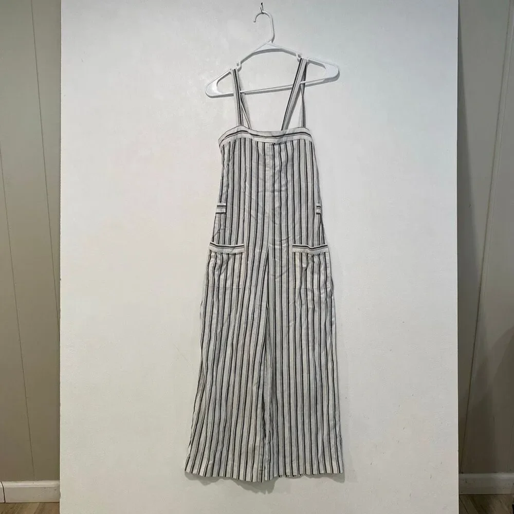 Marine Layer Striped Wide Leg Jumpsuit Overalls Size S Coastal Boho - Picture 2 of 9